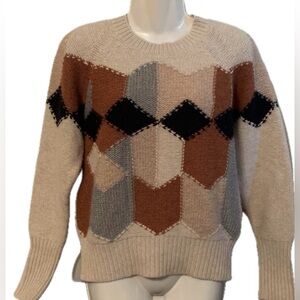 Cashmere Sweater White + Warren Lux Gold Wool Diamond Intarsia Yak Women’s XS